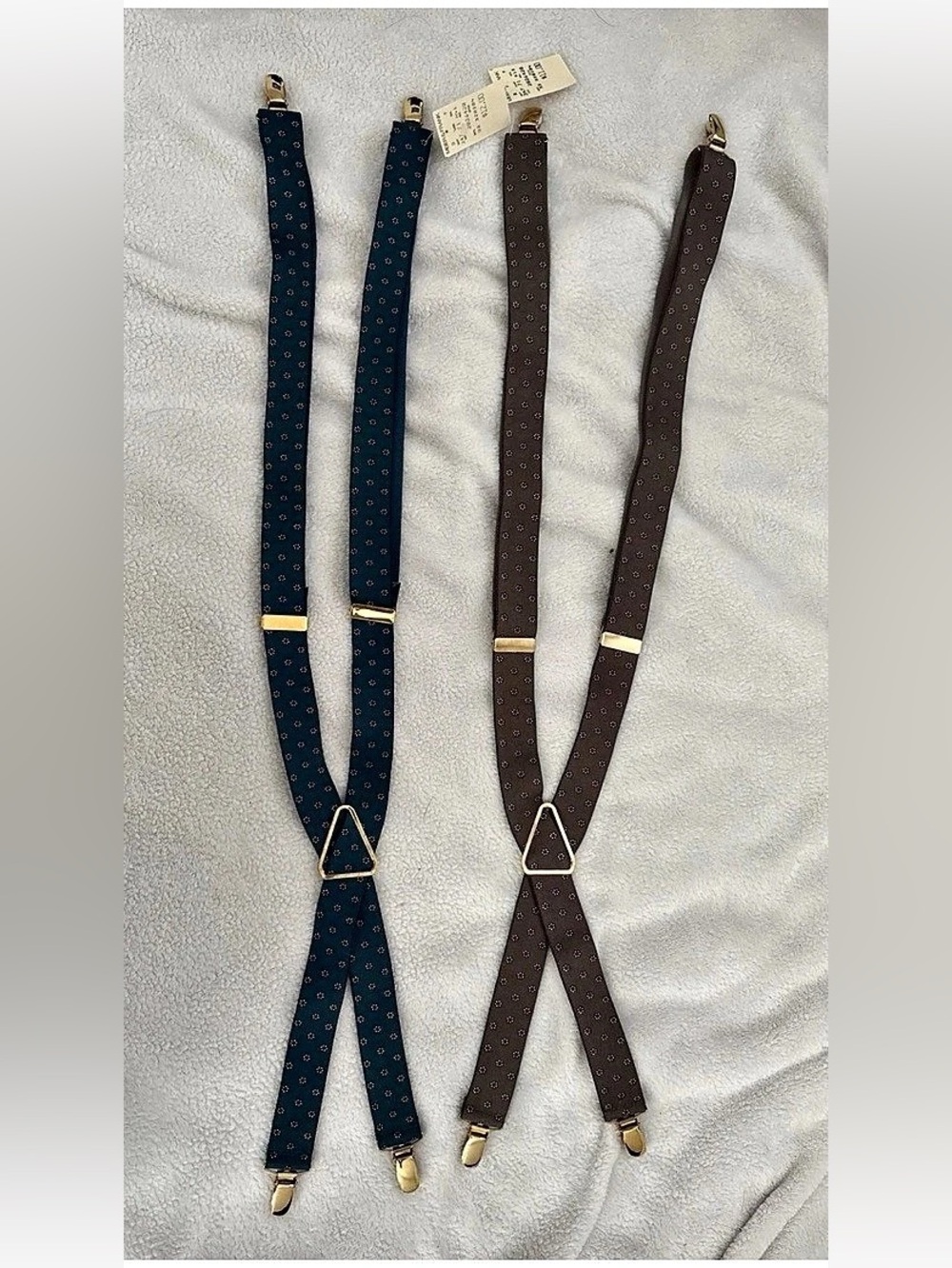 NWT Set Of 2 Blue & Brown Floral Dot Vintage Suspenders OS From Meier & Frank